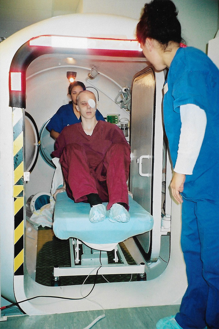 Wayne preparing for the first Hyperbaric Oxygen session, July 2004